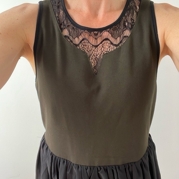 Against Nudity lace tulle pleated skirt dress sleeveless, olive green size S/M/L - Picture 10 of 16